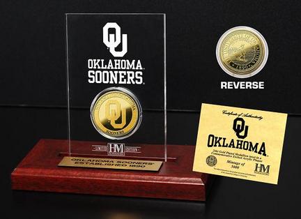 Oklahoma Sooners 24KT Gold Coin in an Etched Acrylic Desktop Display from The Highland Mint