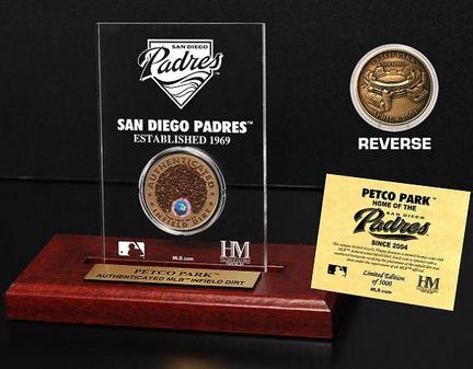 San Diego Padres Petco Park Infield Dirt Bronze Coin in a Etched Acrylic Desktop Display from The Highland Mint