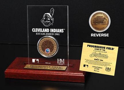 Cleveland Indians Progressive Field Infield Dirt Bronze Coin in a Etched Acrylic Desktop Display from The Highland Mint