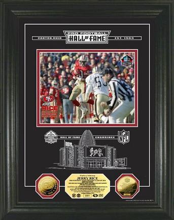 Jerry Rice HOF Induction Etched Glass Framed 8" x 10" Photograph and Medallion Set from The Highland Mint