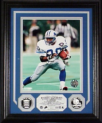 Barry Sanders Hall Of Fame Induction 8" x 10" Framed Photograph and Medallions Set from The Highland Mint