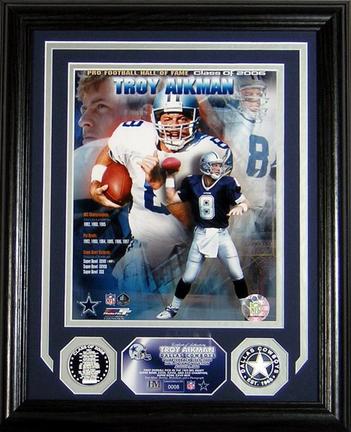 Troy Aikman Hall Of Fame Induction 8" x 10" Framed Photograph and Medallion Set from The Highland Mint