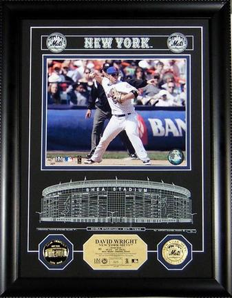 David Wright Shea Stadium Etched Glass 6" x 9" Photograph and Medallion Set from The Highland Mint