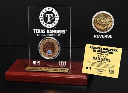Texas Rangers  Ballpark Infield Dirt Bronze Coin in a Etched Acrylic Desktop Display from The Highland Mint