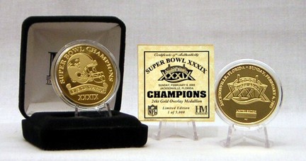 New England Patriots Super Bowl XXXIX Champion 24 KT Gold Overlay Coin from The Highland Mint