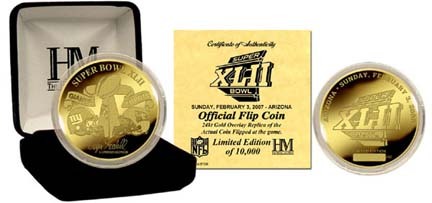 Super Bowl XLII 24kt Gold Flip Coin from The Highland Mint