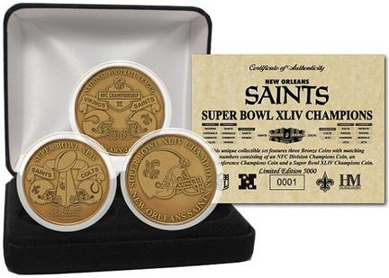 New Orleans Saints Super Bowl XLIV Champions Bronze 3 Coin Set from The Highland Mint
