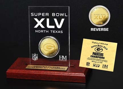 Green Bay Packers Super Bowl XLV Champions 24KT Gold Coin in an Etched Acrylic Desktop Display from The Highland Mint