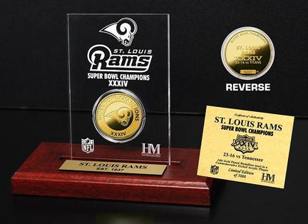 St. Louis Rams XXXIV Super Bowl Champions 24KT Gold Coin in a Etched Acrylic Desktop Display from The Highland Mint