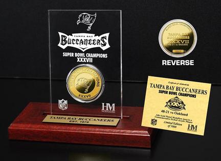 Tampa Bay Buccaneers XXVII Super Bowl Champions 24KT Gold Coin in a Etched Acrylic Desktop Display from The Highland Min