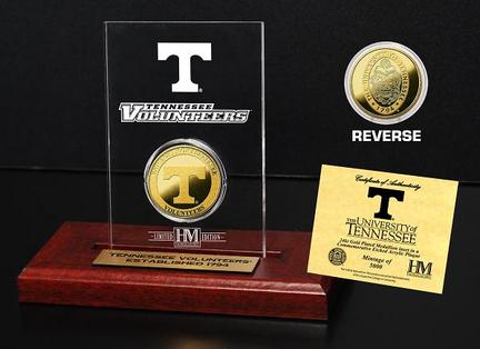 Tennessee Volunteers 24KT Gold Coin in an Etched Acrylic Desktop Display from The Highland Mint