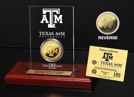 Texas A & M Aggies 24KT Gold Coin in an Etched Acrylic Desktop Display from The Highland Mint
