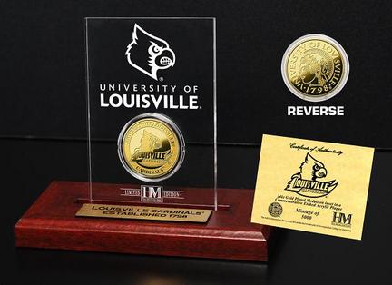 Louisville Cardinals 24KT Gold Coin in an Etched Acrylic Desktop Display from The Highland Mint