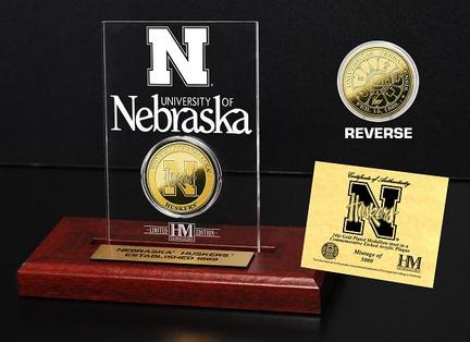 Nebraska Cornhuskers 24KT Gold Coin in an Etched Acrylic Desktop Display from The Highland Mint