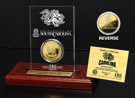 South Carolina Gamecocks 24KT Gold Coin in an Etched Acrylic Desktop Display from The Highland Mint