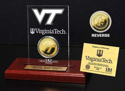 Virginia Tech Hokies 24KT Gold Coin in an Etched Acrylic Desktop Display from The Highland Mint