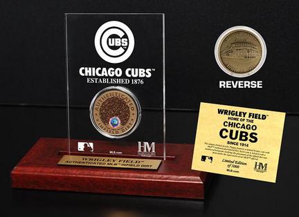 Chicago Cubs Wrigley Field Infield Dirt Bronze Coin in a Etched Acrylic Desktop Display from The Highland Mint