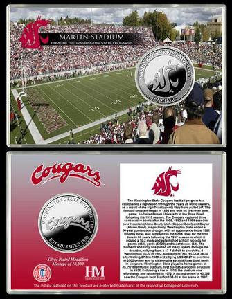 Washington State Cougars Martin Stadium Silver Coin Card from The Highland Mint