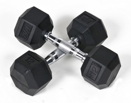 12 lb. Rubber Coated Hex Dumbbells (1 Pair)