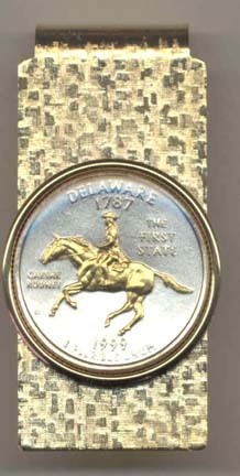 Delaware Two Tone Statehood Quarter Hinged Money Clip