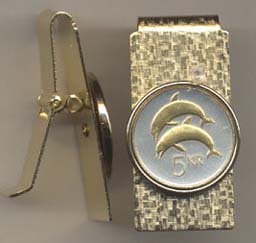 Iceland 5 Kronur “Dolphins”  Two Toned Coin Hinged Money Clip