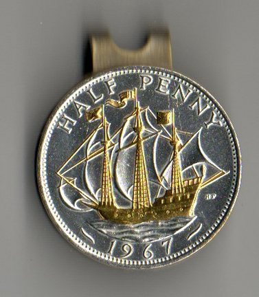 British Half Penny "Sailing Ship" Two Tone Coin Ball Marker