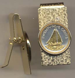 Bahamas 25 Cent “Sail boat” Two Toned Coin Hinged Money Clip