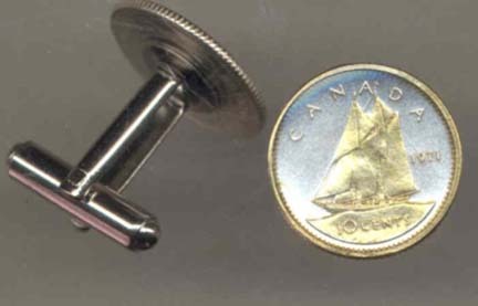 Canadian 10 Cent  "Bluenose Sail Boat" Two Tone Coin Cuff Links - 1 Pair