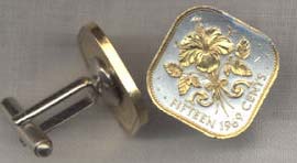 Bahamas 15 Cent “Hibiscus” Two Tone Coin Cuff Links - 1 Pair