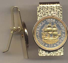 South African Penny “Sailing ship” Two Toned Coin Hinged Money Clip