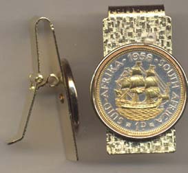 South African Penny “Sailing ship” Two Toned Coin Hinged Money Clip