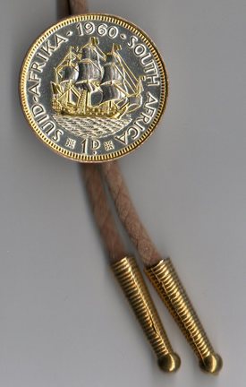 South African Penny "Sailing Ship" Two Tone Coin Bolo Tie
