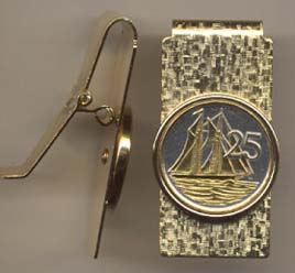 Cayman Islands 25 Cent “Sail boat” Two Toned Coin Hinged Money Clip