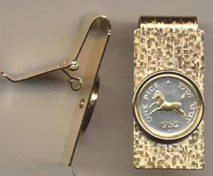 India 1 Pice “Horse” Two Toned Coin Hinged Money Clip