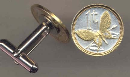 Papua New Guinea 1 Toea “Butterfly” Two Tone Coin Cuff Links - 1 Pair