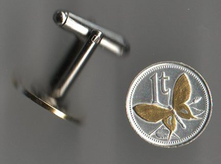 Papa New Guinea 1 Toea "Butterfly" Two Tone Coin Cuff Links - 1 Pair
