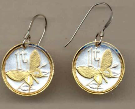 Papua New Guinea 1 Toea "Butterfly" Two Tone Coin Earrings