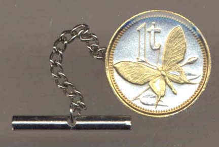 Papua New Guinea 1 Toea "Butterfly" Two Tone Gold on Silver World Coin Tie Tack