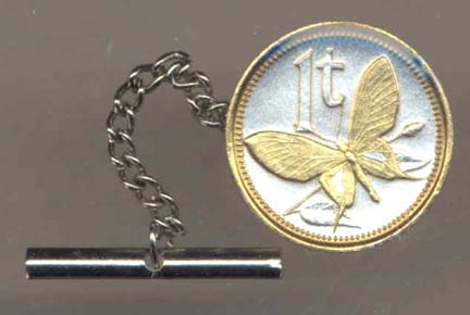 Papua New Guinea 1 Toea 'Butterfly' Two Tone Gold on Silver World Coin Tie Tack