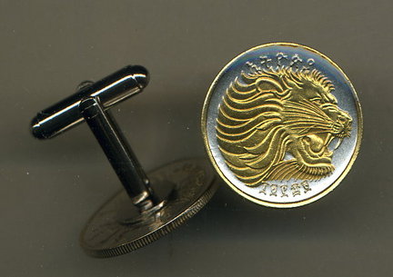 Ethiopia 25 Cent "Lion Head" Two Tone Coin Cuff Links - 1 Pair