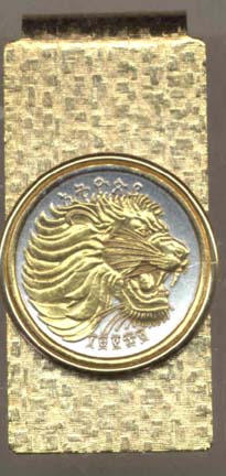 Ethiopia 10 Cent "Lion" Two Tone Gold on Silver World Coin Hinged Money Clip