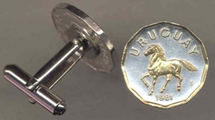 Uruguay 10 Centesimal “Horse“ Two Tone Coin Cuff Links - 1 Pair
