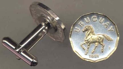 Uruguay 10 Centesimal “Horse“ Two Tone Coin Cuff Links - 1 Pair