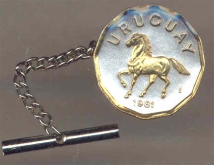 Uruguay 10 Centesimal "Horse" Two Tone Gold on Silver World Coin Tie Tack