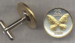 Philippines 25 Sentimos “Butterfly“ Two Tone Coin Cuff Links - 1 Pair