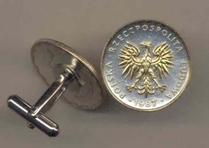 Polish 5 Zlotych "Eagle" Two Tone Coin Cuff Links - 1 Pair