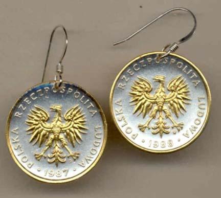 Polish 5 Zlotych "Eagle" Two Tone Coin Earrings