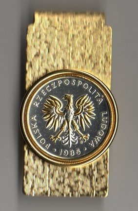 Polish 5 Zlotych "Eagle" Two Tone Coin Hinge Money Clip