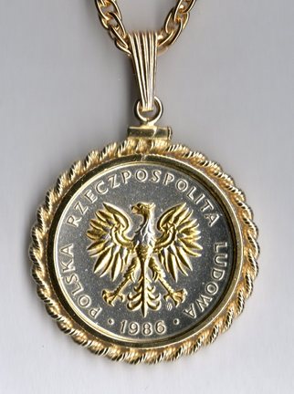 Polish 5 Zlotych "Eagle" Two Tone Rope Bezel Coin on 18" Chain