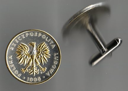 Polish 5 Zlotych "Gold and Silver Eagle" Two Tone Coin Cuff Links - 1 Pair
